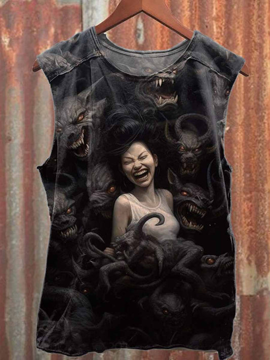 Retro Graffiti Print Casual Cotton Tank Top