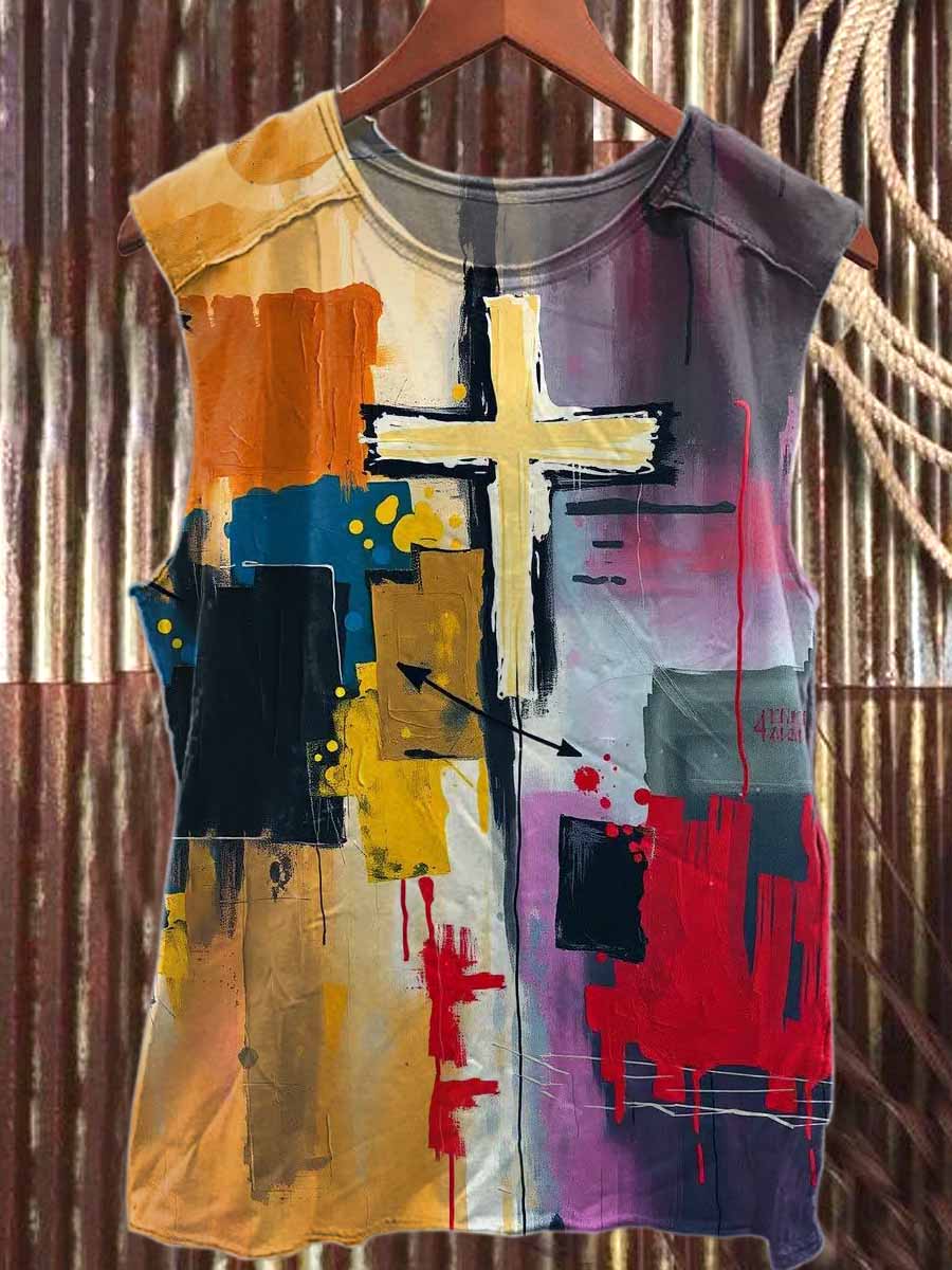 Retro Savior Print Loose Cotton Tank Top