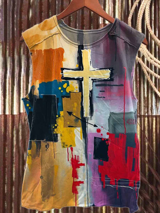 Retro Savior Print Loose Cotton Tank Top