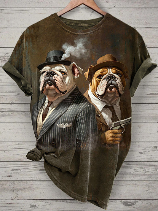 Unisex Smoking Animals Printed Vintage Fashion Loose Short Sleeve T-Shirt