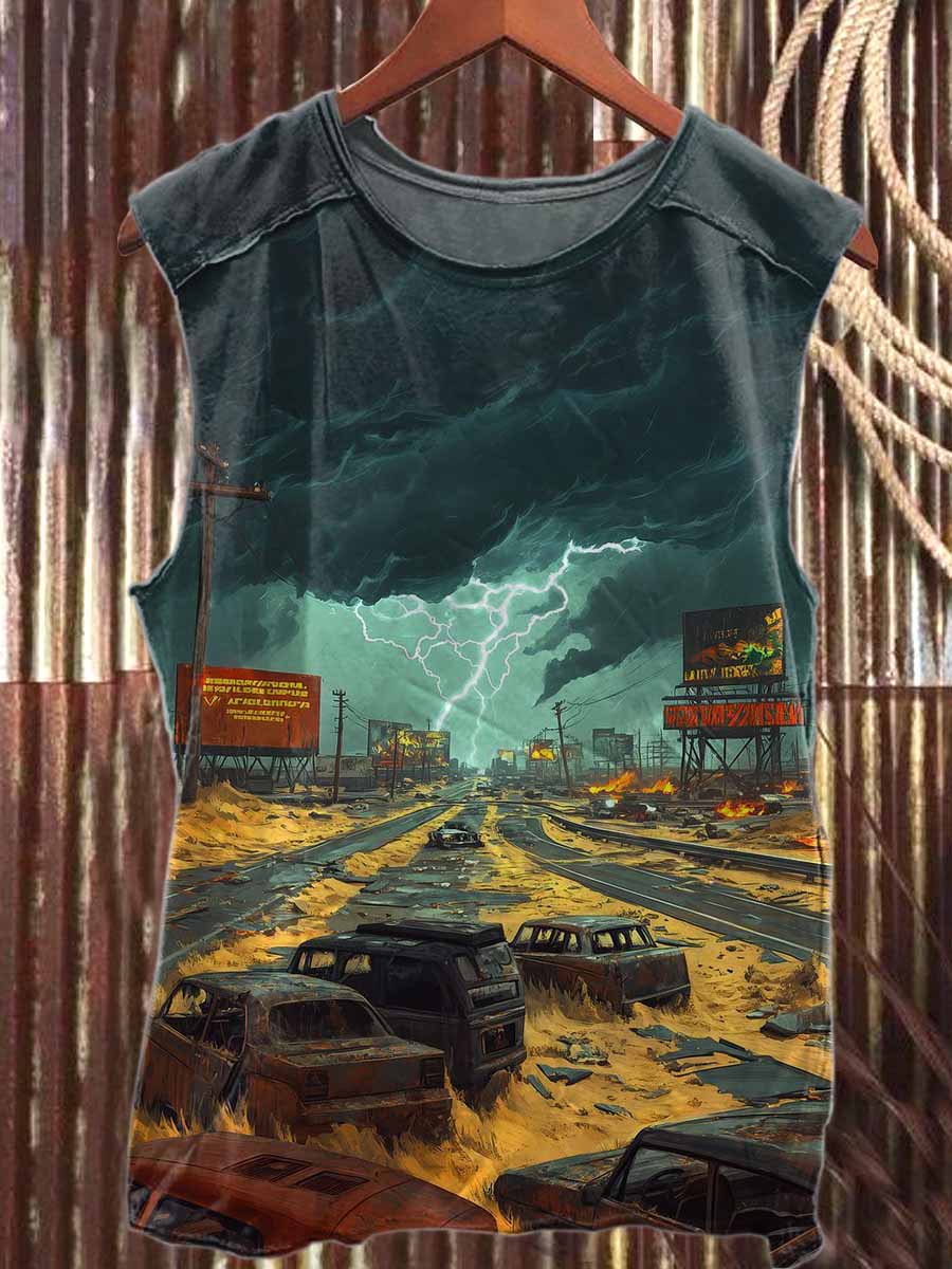 Mysterious Future Printed Casual Loose Tank Top