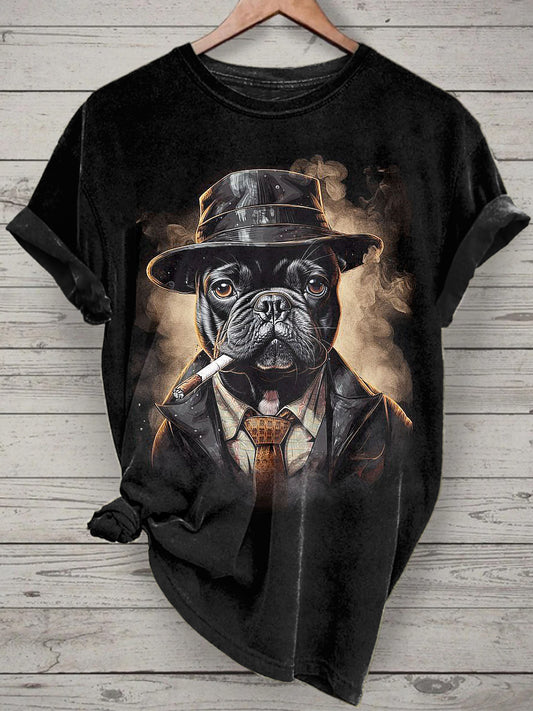 Unisex Smoking Animal Printed Vintage Fashion Loose Short Sleeve T-Shirt