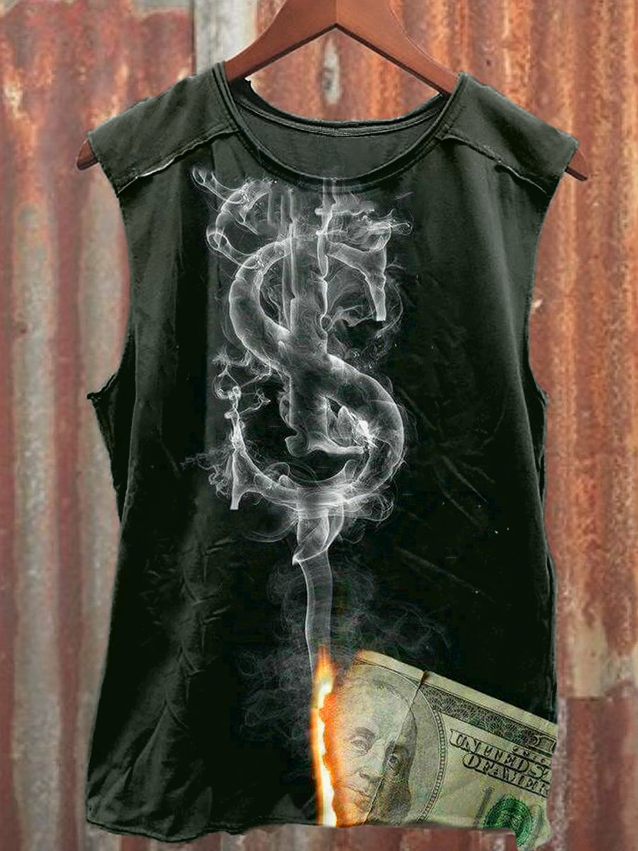 Men's Casual Dollar Flame Printed Tank Top