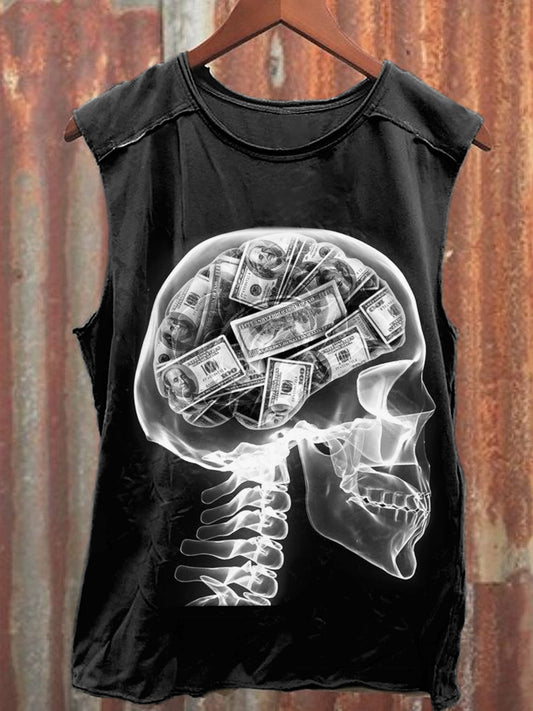 Men's Casual Dollar Skull Printed Tank Top