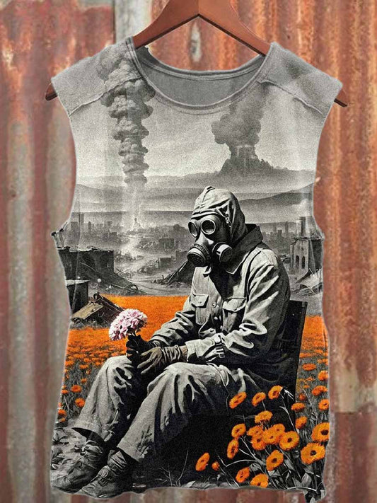 Retro Graffiti Print Casual Pure Cotton Tank Top