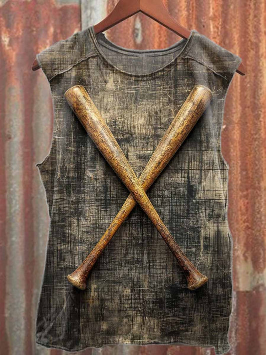Vintage Baseball Print Casual Cotton Tank Top