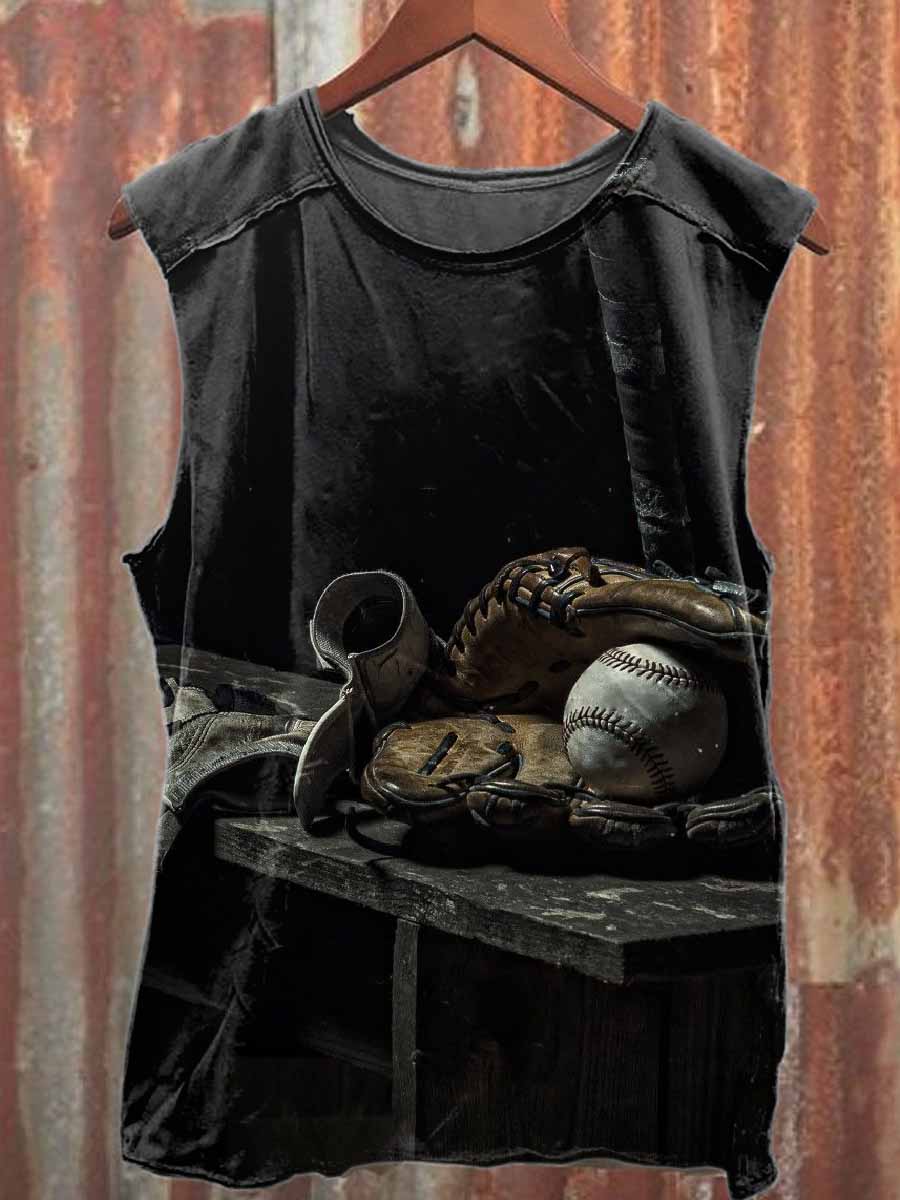 Vintage Baseball Print Casual Cotton Tank Top
