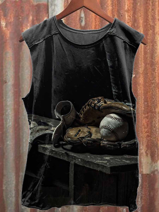 Vintage Baseball Print Casual Cotton Tank Top
