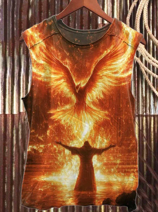Retro Phoenix Nirvana Print Casual Cotton Tank Top