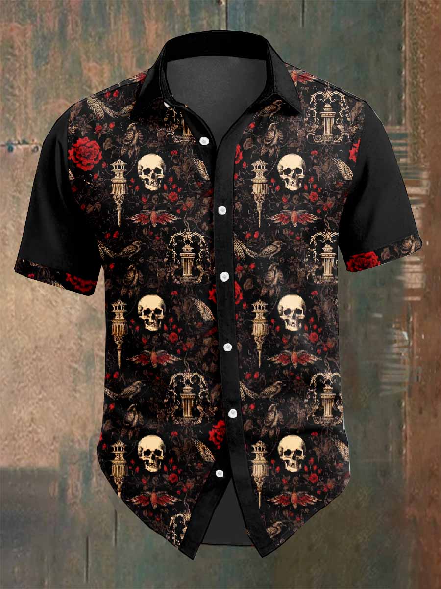 Men's Retro Dark Style Skull Print Shirt