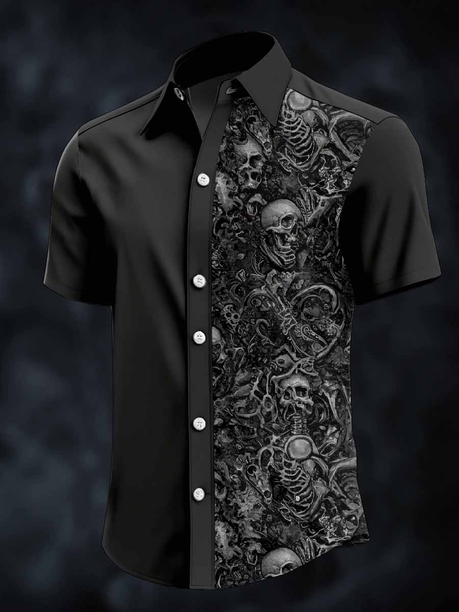 Men's Retro Skull Print Lapel Short Sleeve Shirt