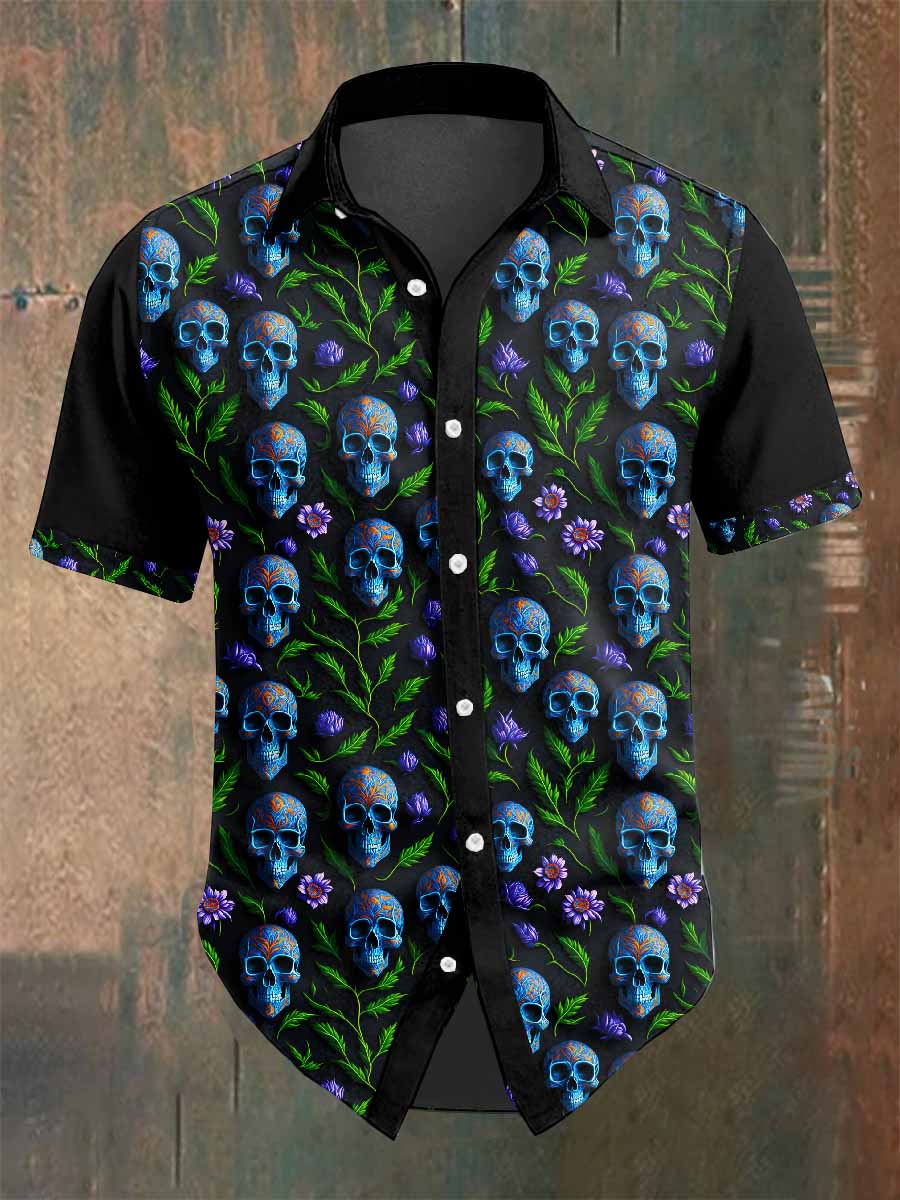 Men's Retro Dark Style Skull Print Shirt