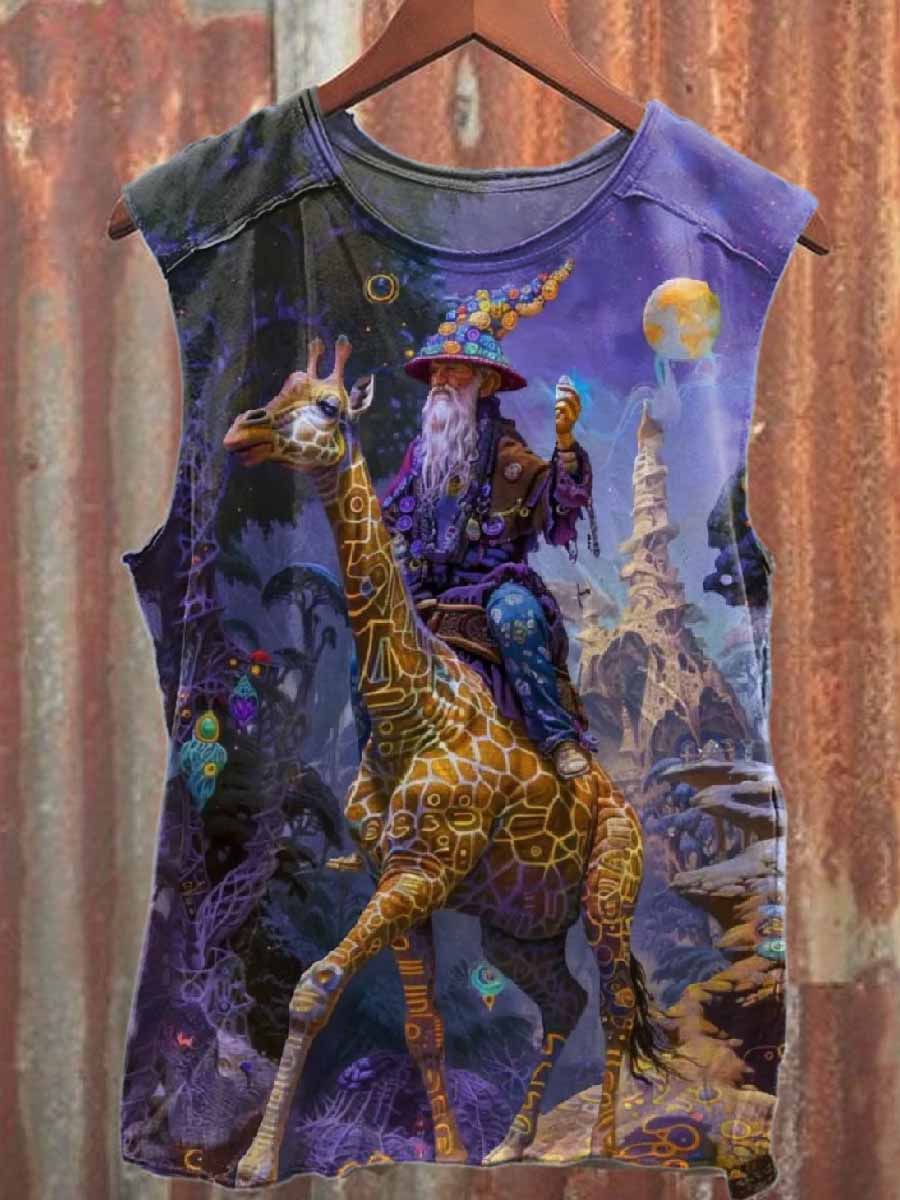 Retro Graffiti Print Casual Cotton Tank Top