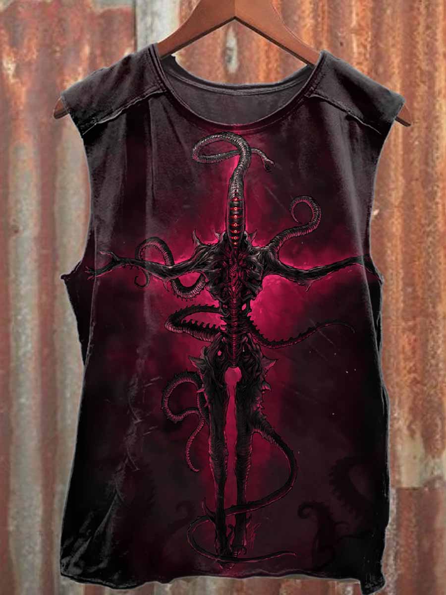 Retro Graffiti Print Casual Cotton Tank Top