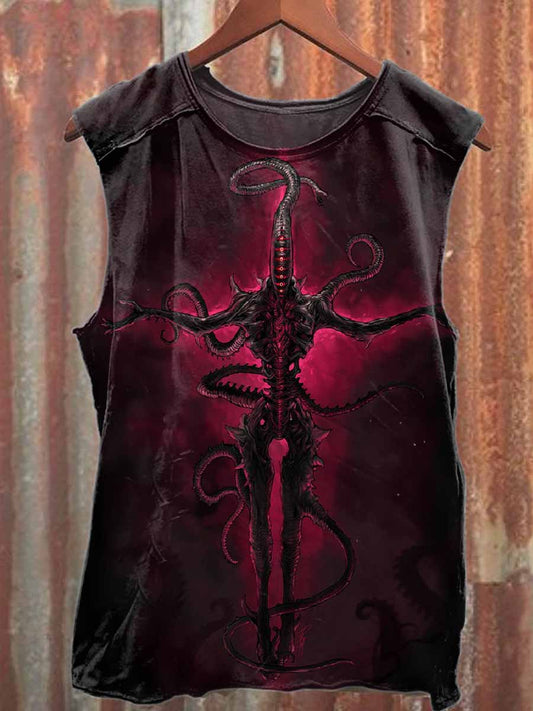 Retro Graffiti Print Casual Cotton Tank Top