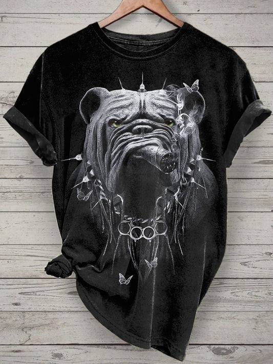 Unisex Smoking Dog Printed Vintage Fashion Loose Short Sleeve T-Shirt