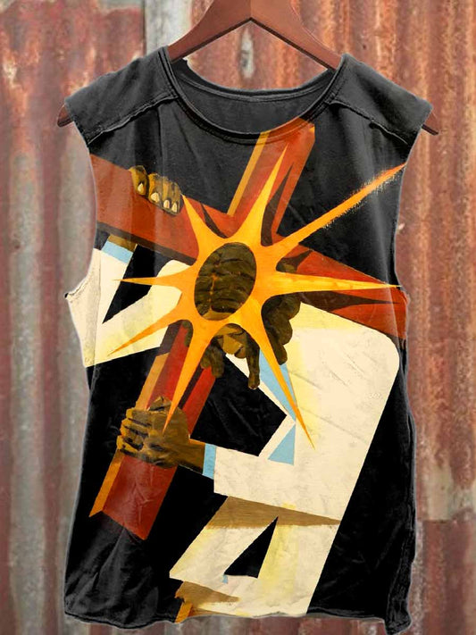 Retro Graffiti Print Casual Cotton Tank Top