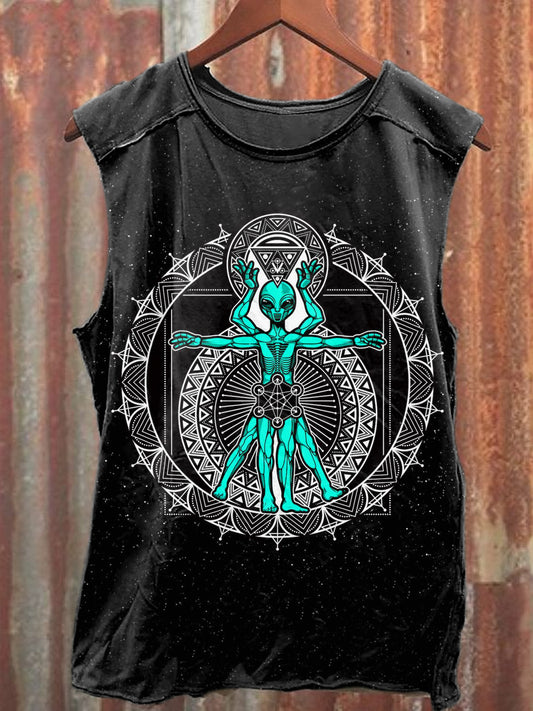Men's Casual Funny Alien Printed Tank Top
