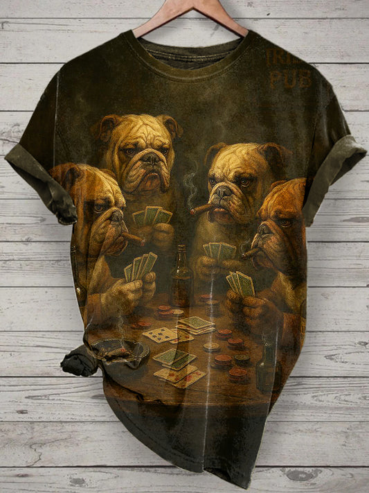 Unisex Smoking Dog Printed Vintage Fashion Loose Short Sleeve T-Shirt