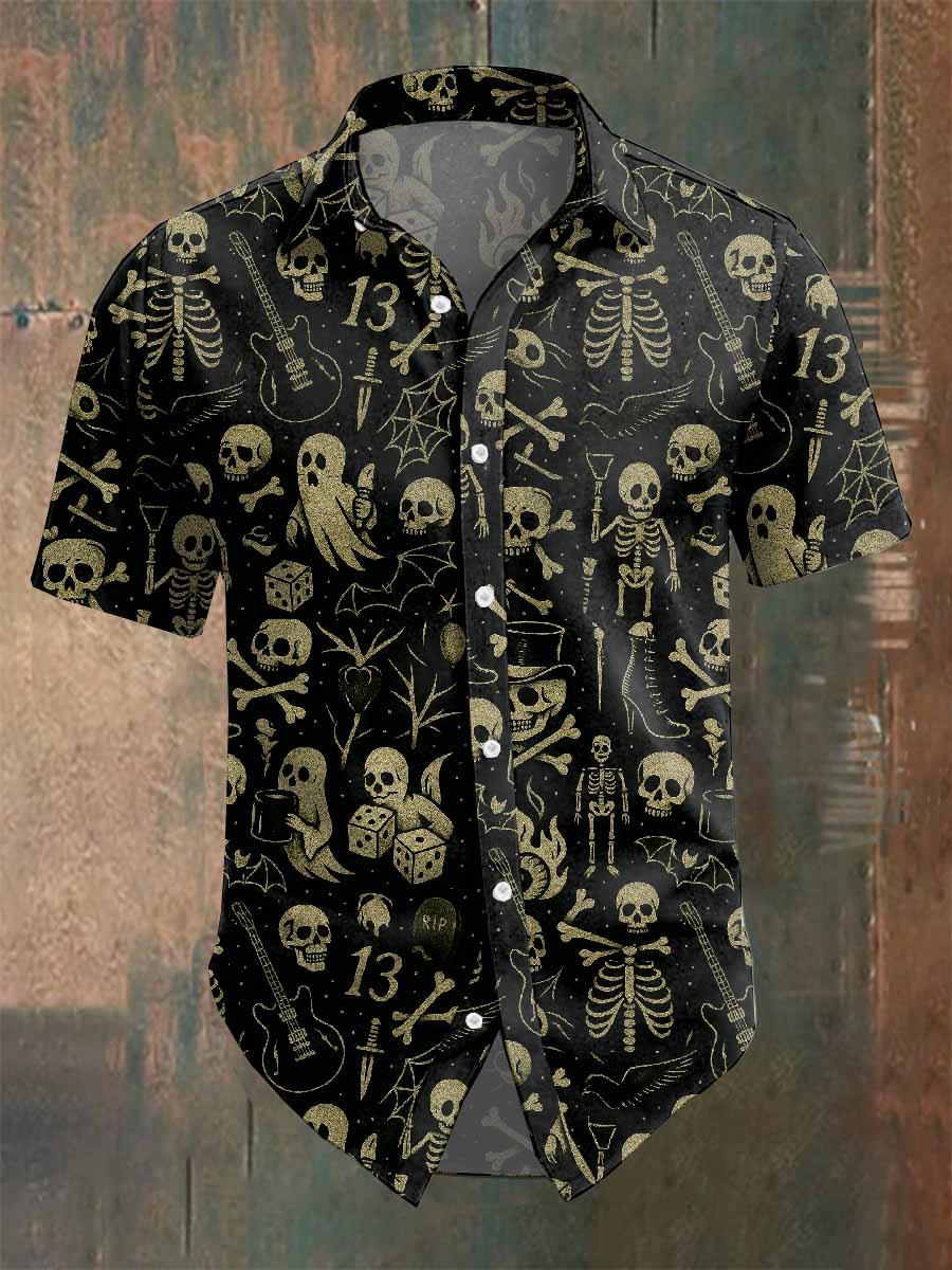 Men's Retro Dark Style Skull Print Shirt