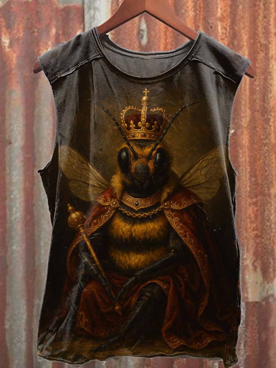 Vintage Queen Bee Print Casual Cotton Tank Top
