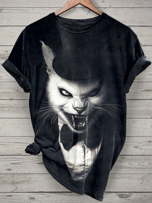 Unisex Roaring Cat Printed Vintage Fashion Loose Short Sleeve T-Shirt