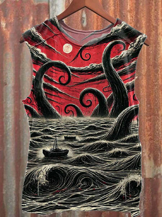 Retro Graffiti Print Casual Cotton Tank Top