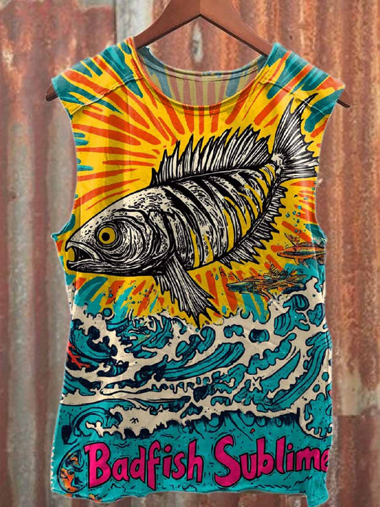 Vintage Printed Casual Cotton Tank Top
