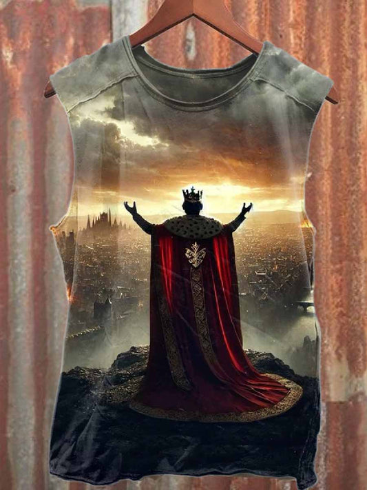 Vintage King Print Casual Cotton Tank Top