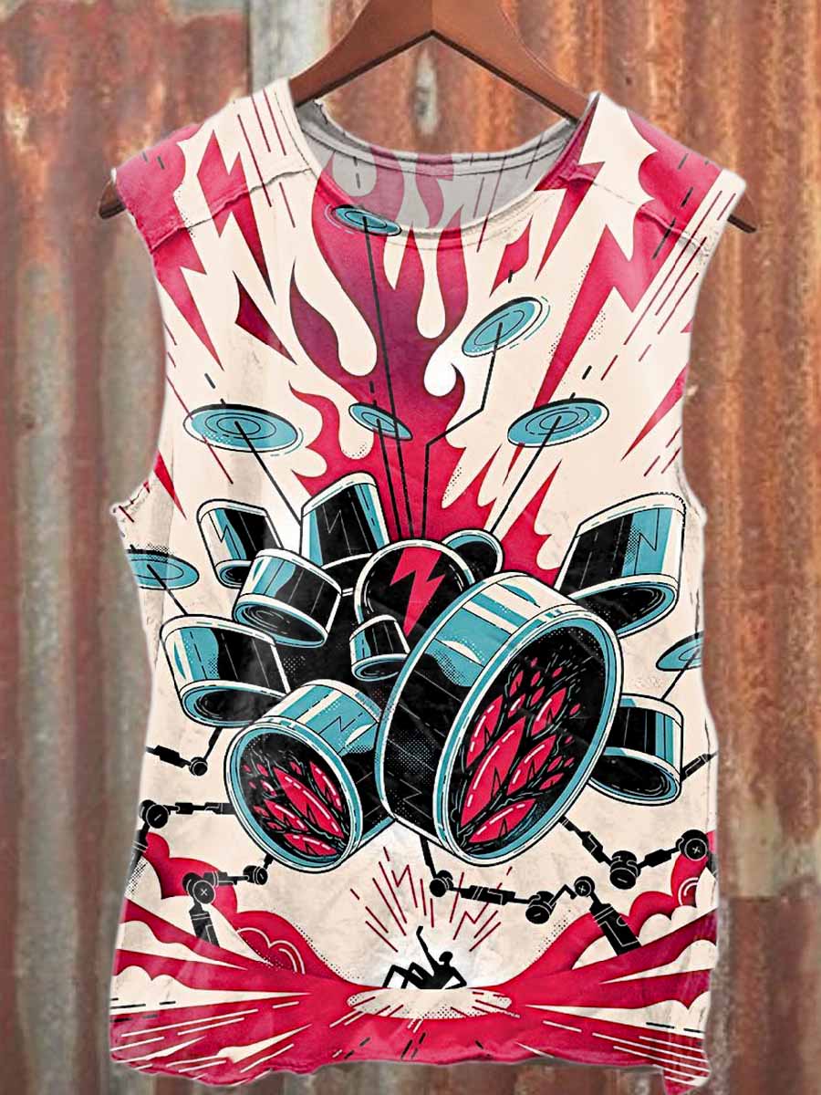 Vintage Printed Casual Cotton Tank Top