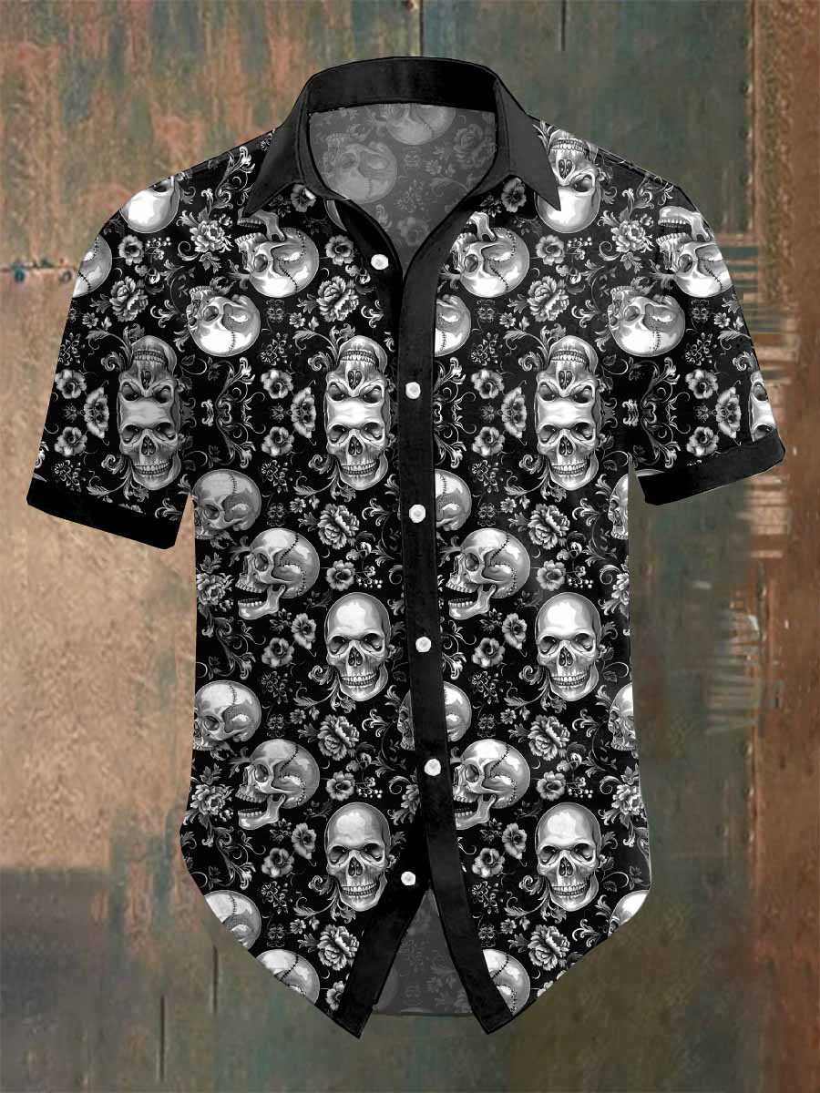 Men's Retro Dark Style Skull Print Shirt