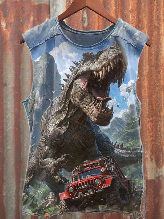 Vintage Jurassic World Graffiti Print Casual Cotton Tank Top