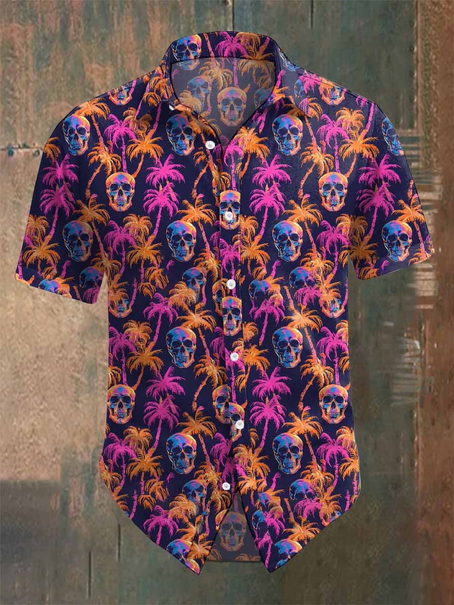 Men's Retro Dark Style Skull Print Shirt
