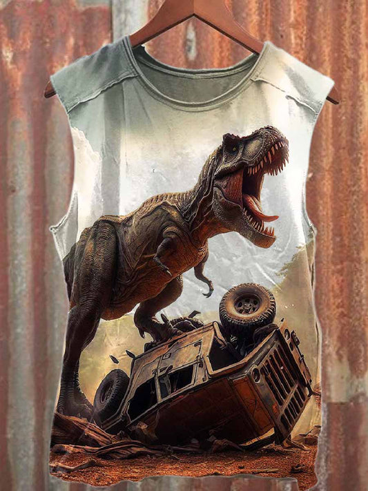 Vintage Jurassic World Graffiti Print Casual Cotton Tank Top