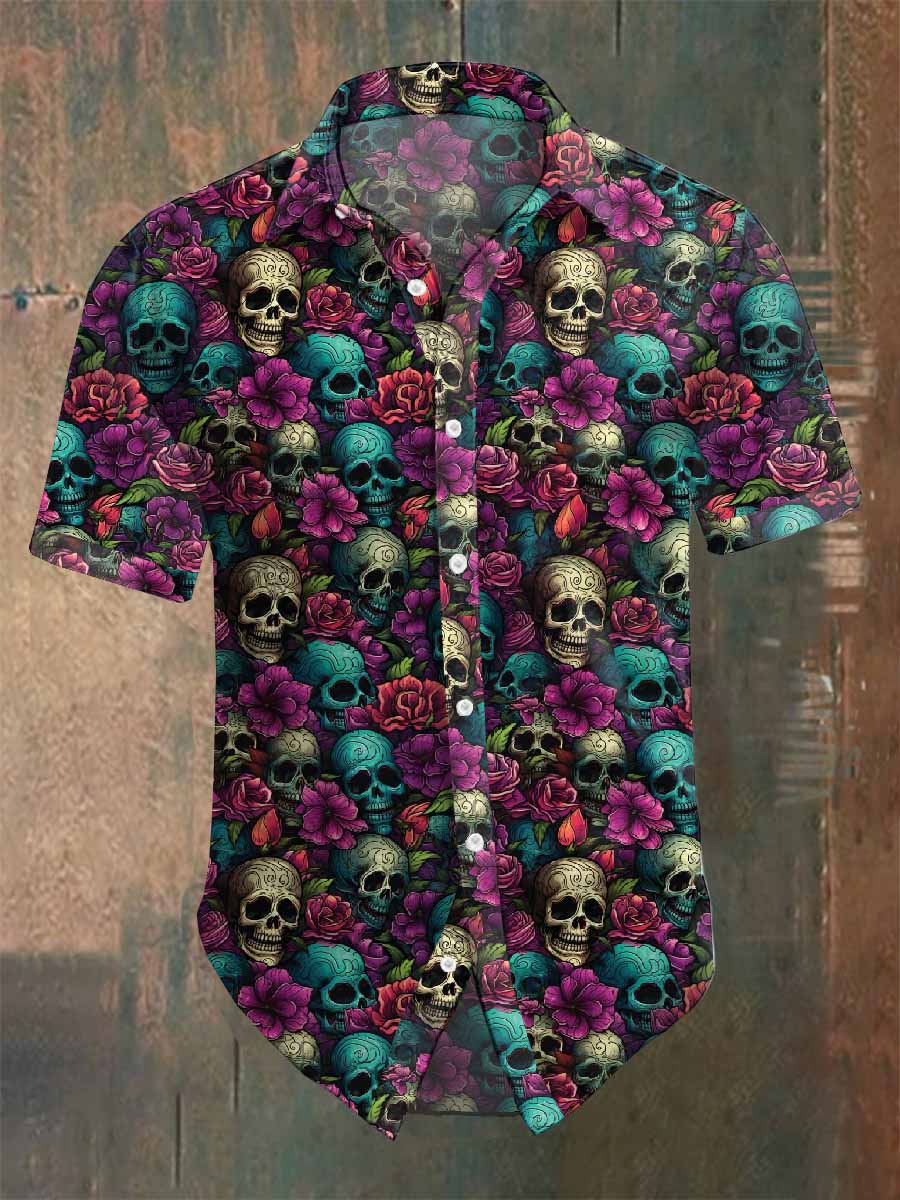 Men's Retro Dark Style Skull Print Shirt