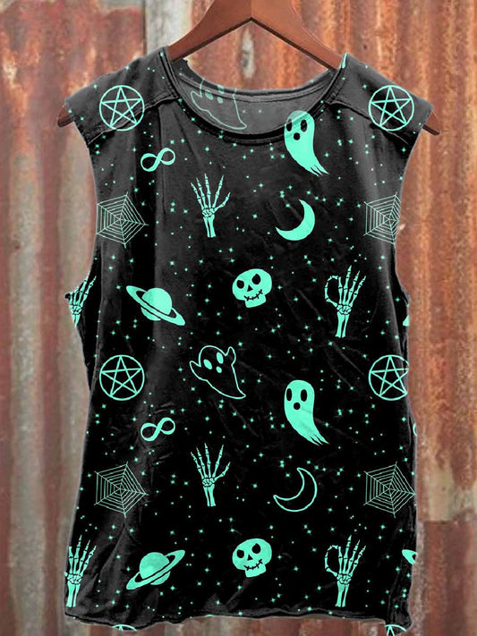 Retro Graffiti Print Casual Cotton Tank Top