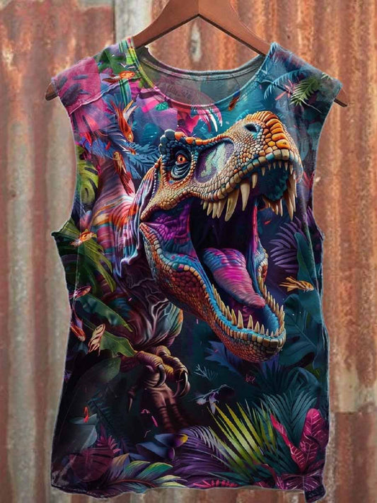 Vintage Jurassic World Graffiti Print Casual Cotton Tank Top