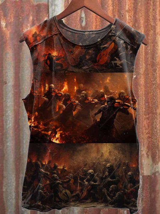 Vintage Skeleton Orchestra Casual Cotton Tank Top