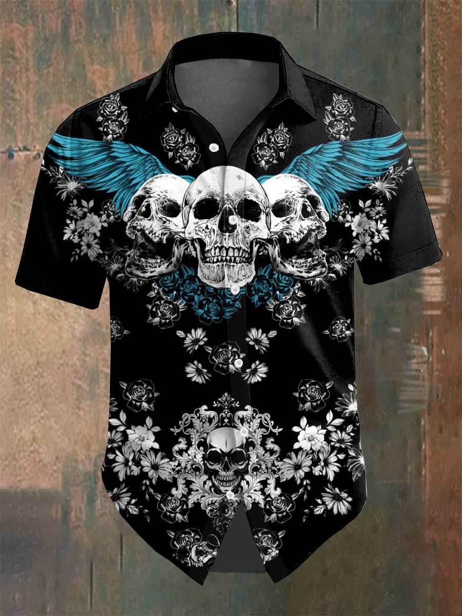 Men's Retro Dark Style Skull Print Shirt