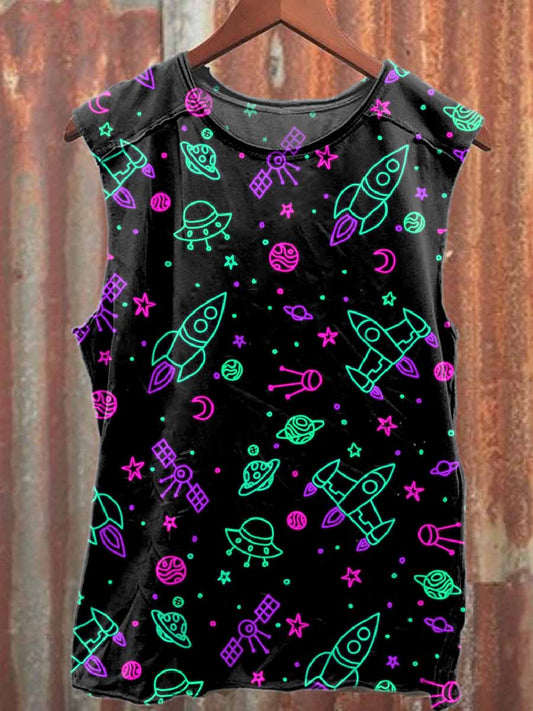 Retro Graffiti Print Casual Cotton Tank Top
