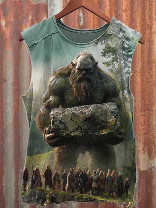 Vintage Giant Print Casual Cotton Tank Top
