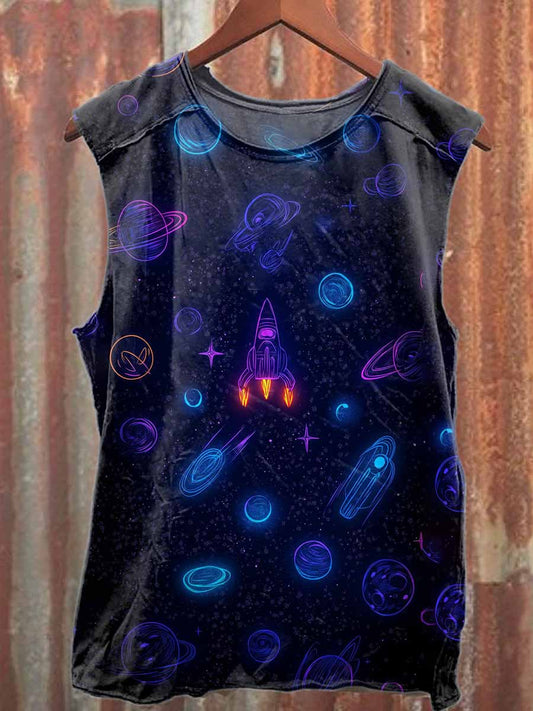Retro Graffiti Print Casual Cotton Tank Top