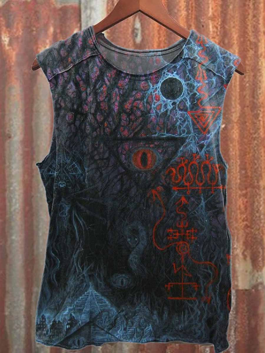 Vintage Printed Casual Cotton Tank Top