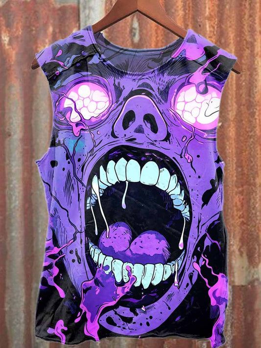 Retro Graffiti Print Casual Cotton Tank Top