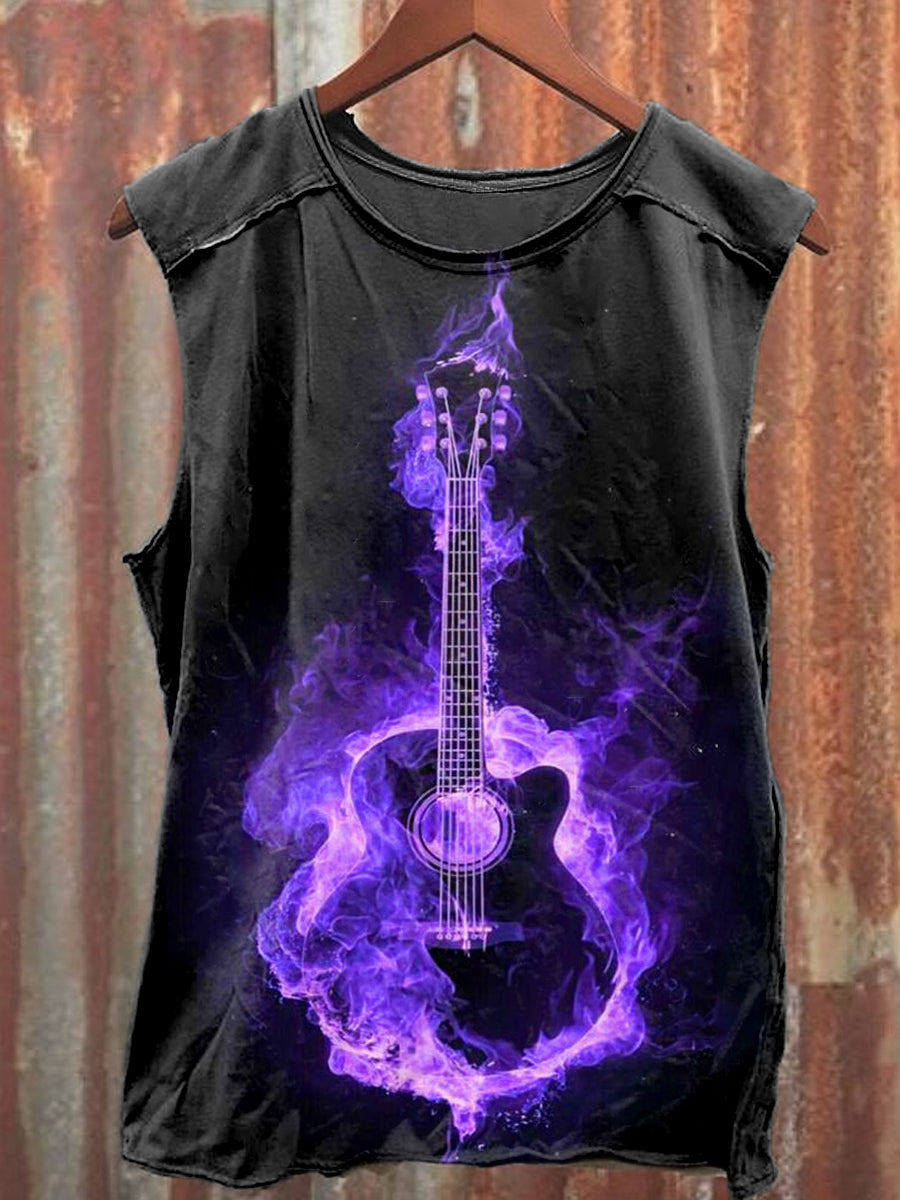 Men's Casual Color Guitar Printed Tank Top