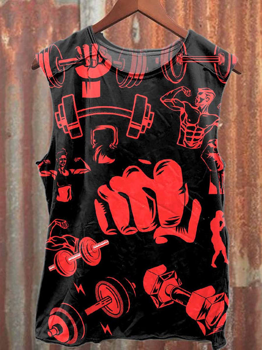 Retro Fitness Master Printed Casual Cotton Tank Top