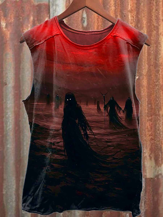 Retro Graffiti Print Casual Cotton Tank Top