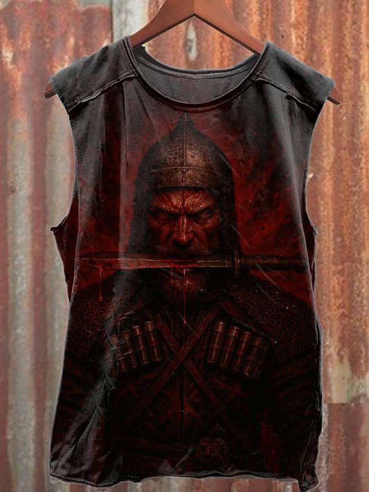 Vintage Warrior Print Casual Cotton Tank Top