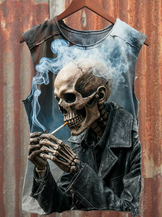 Men's Casual Smoking Skeleton Printed Tank Top