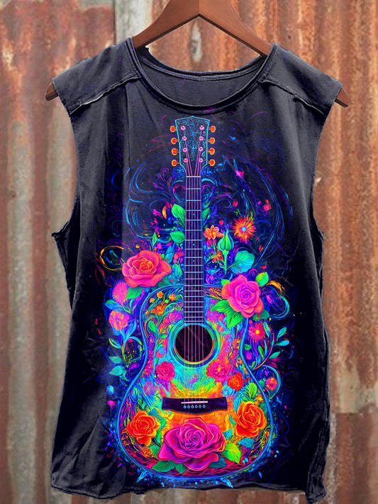 Men's Casual Color Guitar Printed Tank Top